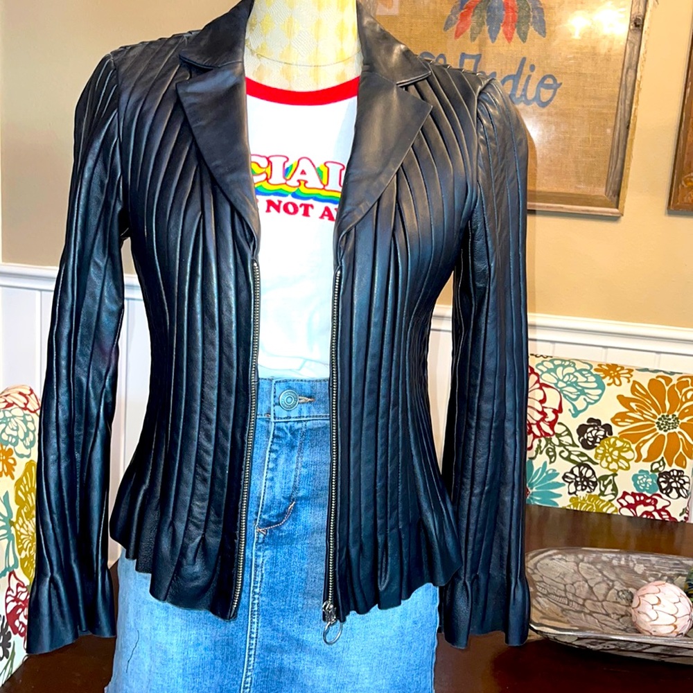 Isabel leather jacket with frill